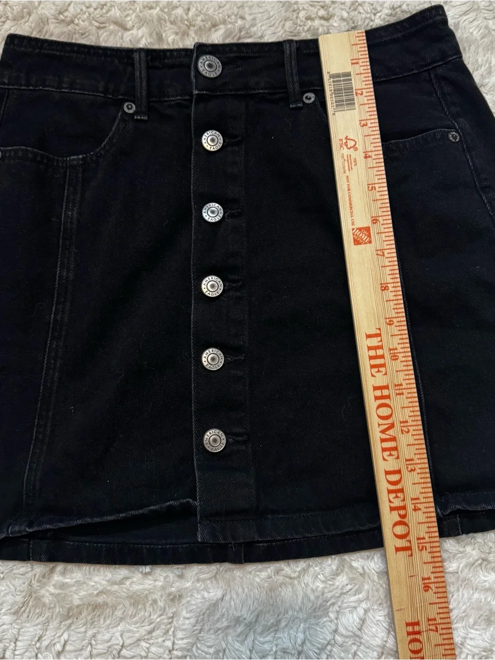 American Eagle Black Denim Button Front Mini Skirt High Rise A-Line Size 2 - Picture 2 of 6